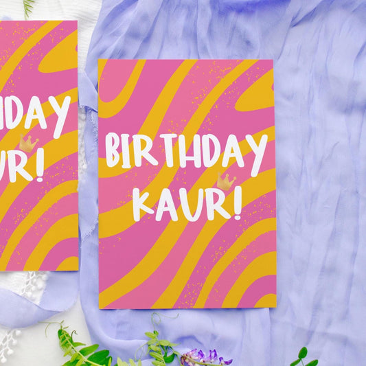 Birthday Kaur Card | Pink Punjabi Queen Royal Crown Greetings Card Design