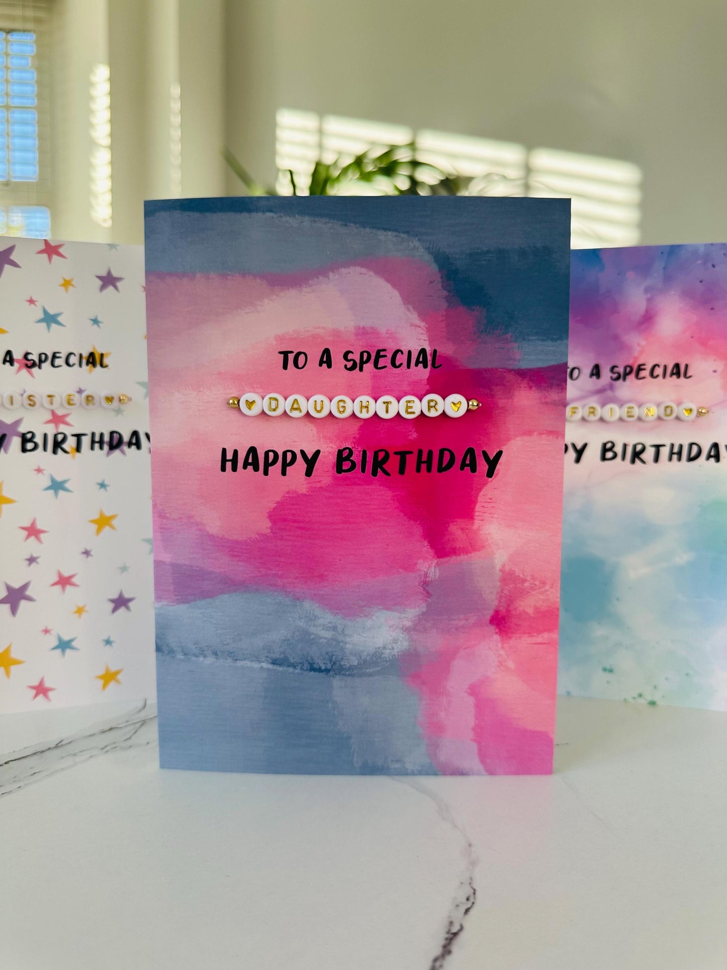 Birthday Card with Handmade Beaded Wish Bracelet: Daughter, Niece, Friend