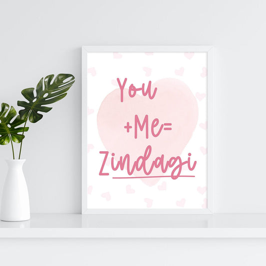 Punjabi Valentines Print: You + Me = Zindagi, Desi Indian art print