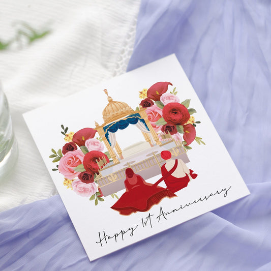 Personalised Floral Sikh Wedding Anniversary Card