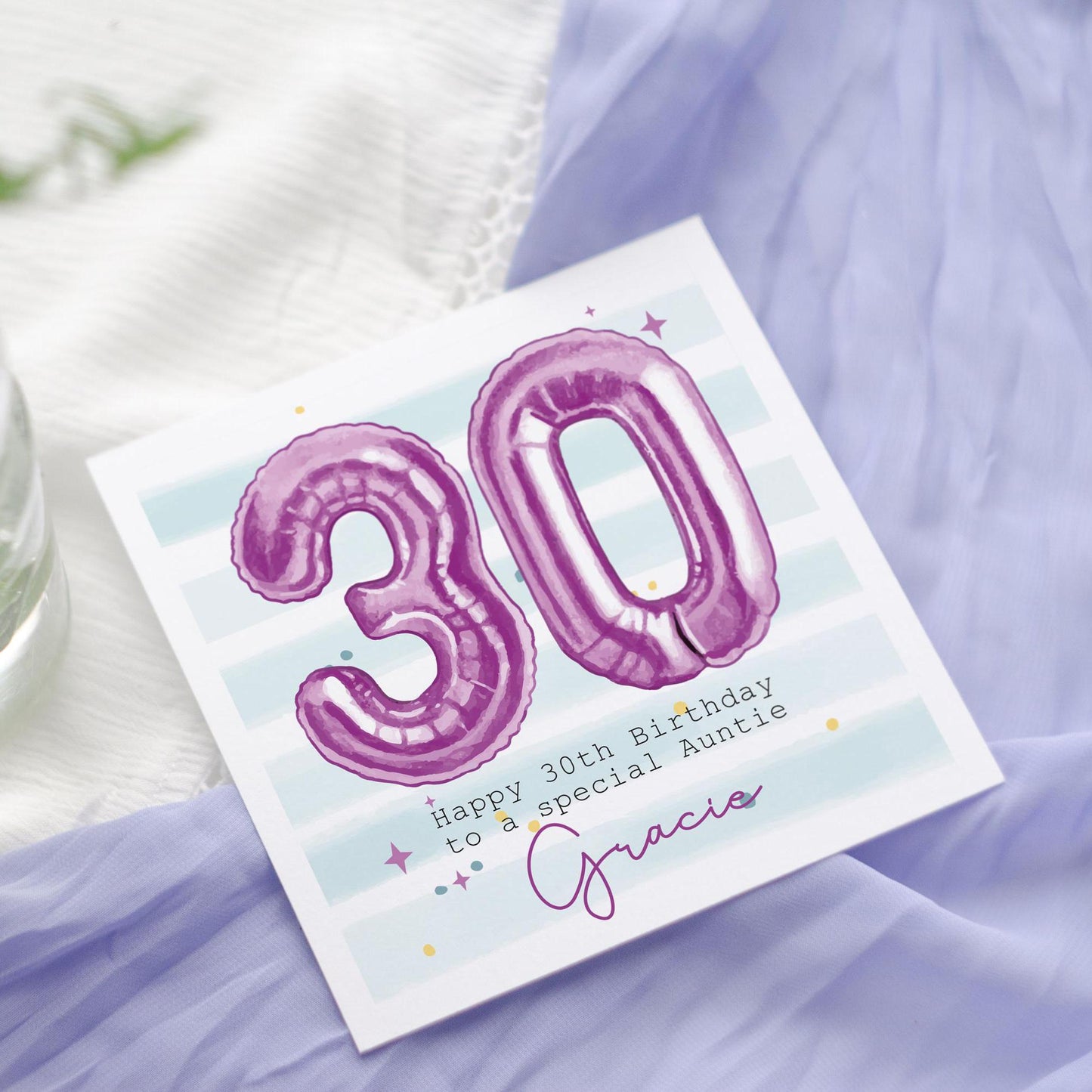 Personalised Purple Foil Balloon Birthday Card: Daughter, Niece, Auntie, Mum, any age