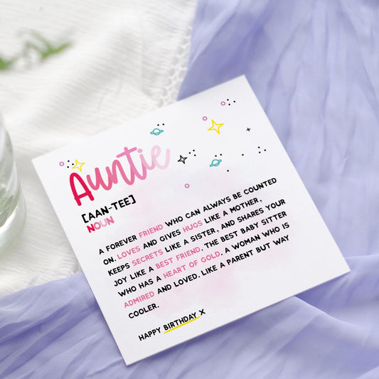 Auntie Definition Birthday Card: Dictionary Style Aunt Poem keepsake card