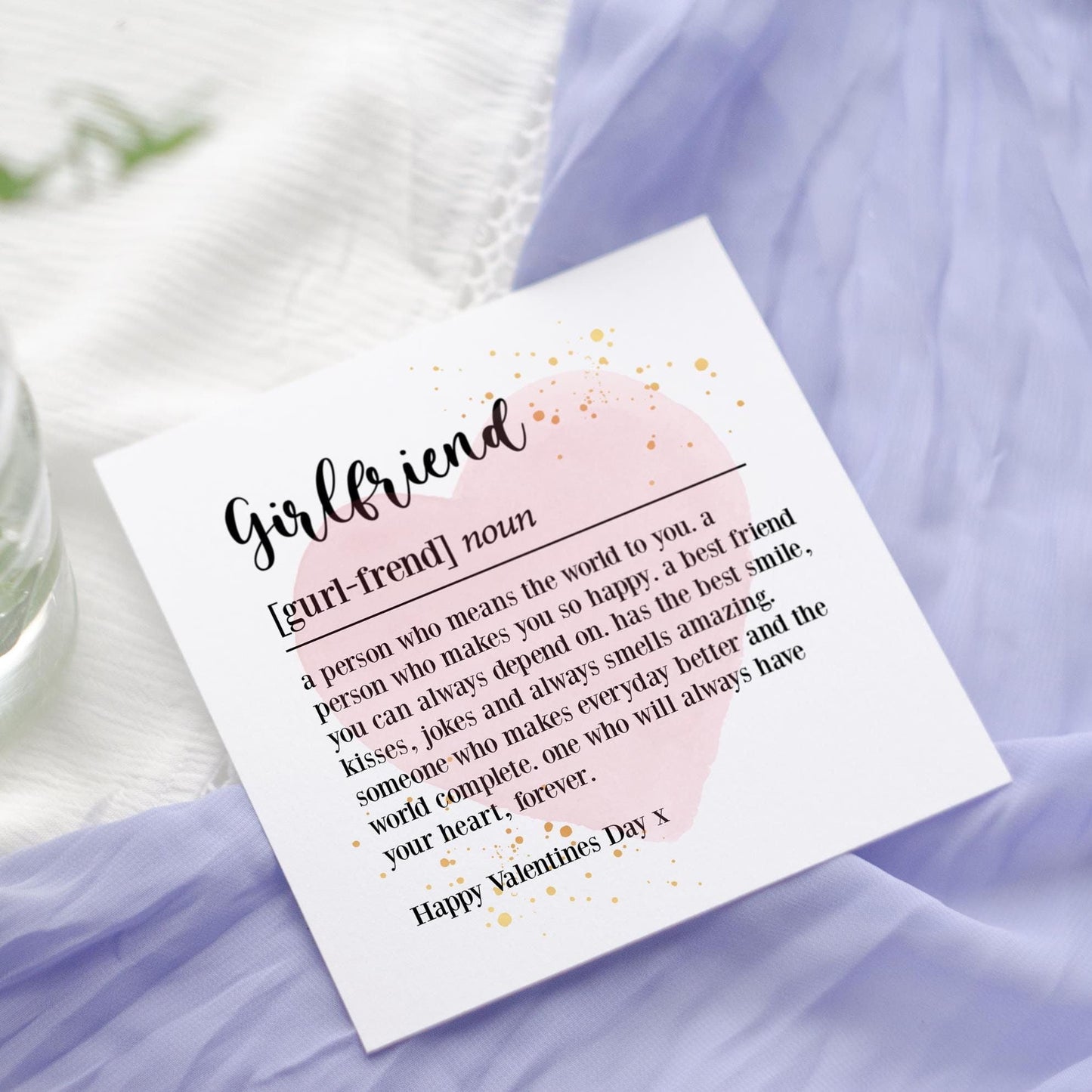 Valentine's Day Card for Girlfriend: Dictionary Definition, Pink Heart, Poem card