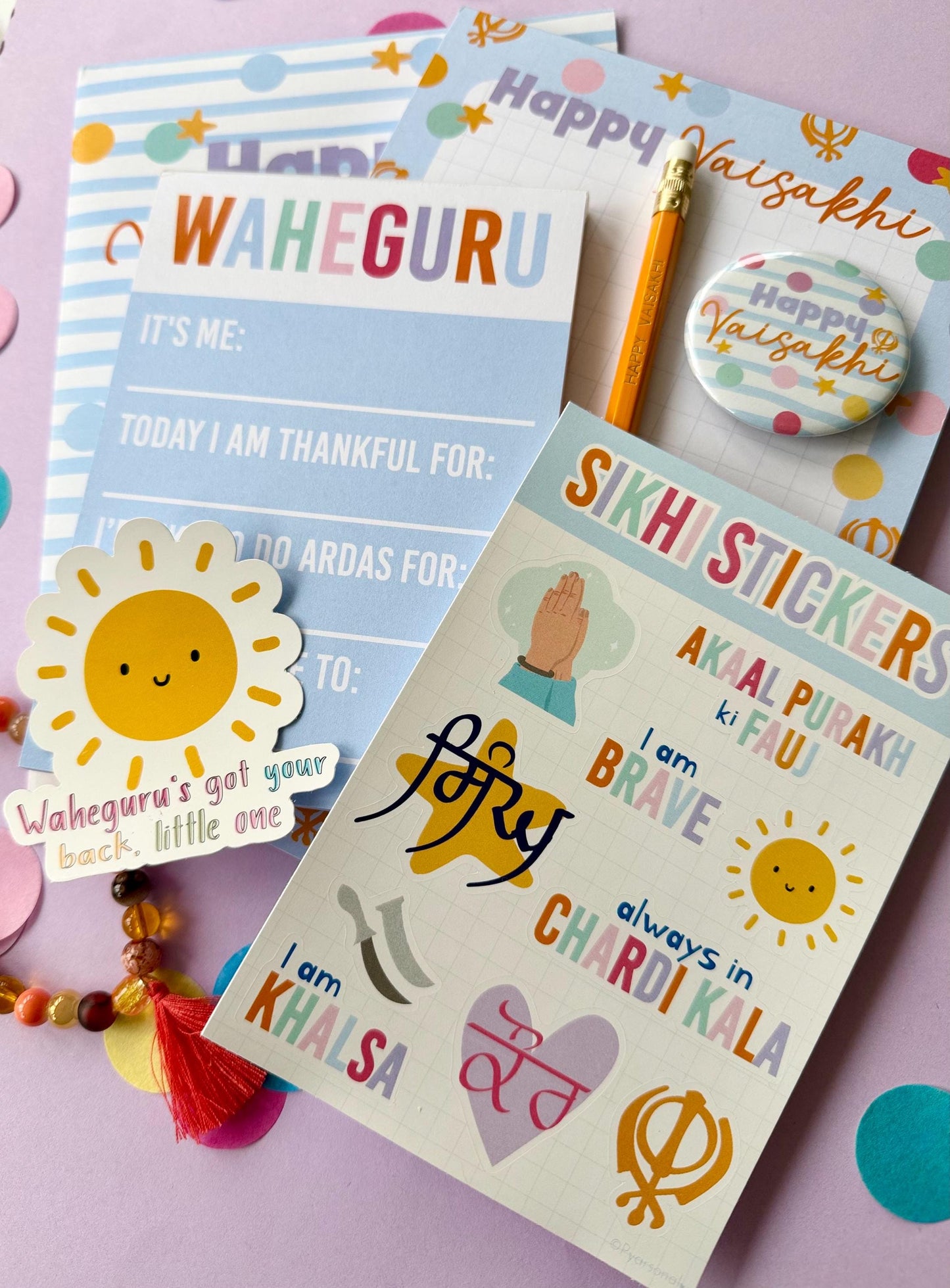 Deluxe Vaisakhi Kids Activity Bundle | Sikh Gift Set | Stickers, Notepad, Doodle Pad, Mala, Badge & Activity Fold | Sikh Gift
