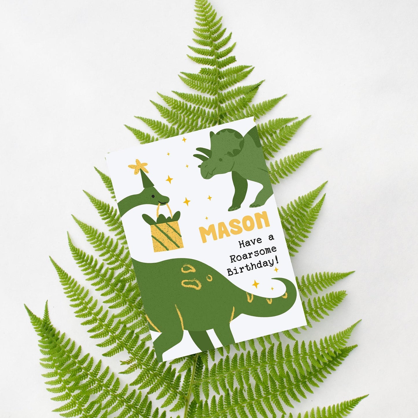 Personalised Dinosaur Birthday Card: Dino Party Card for Son, Grandson, Nephew