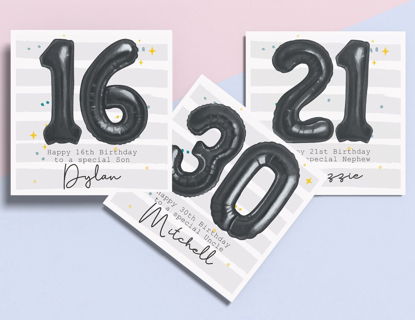 Personalised Black Foil Balloon Birthday Card: For Husband, Brother, Nephew, Son, Age card