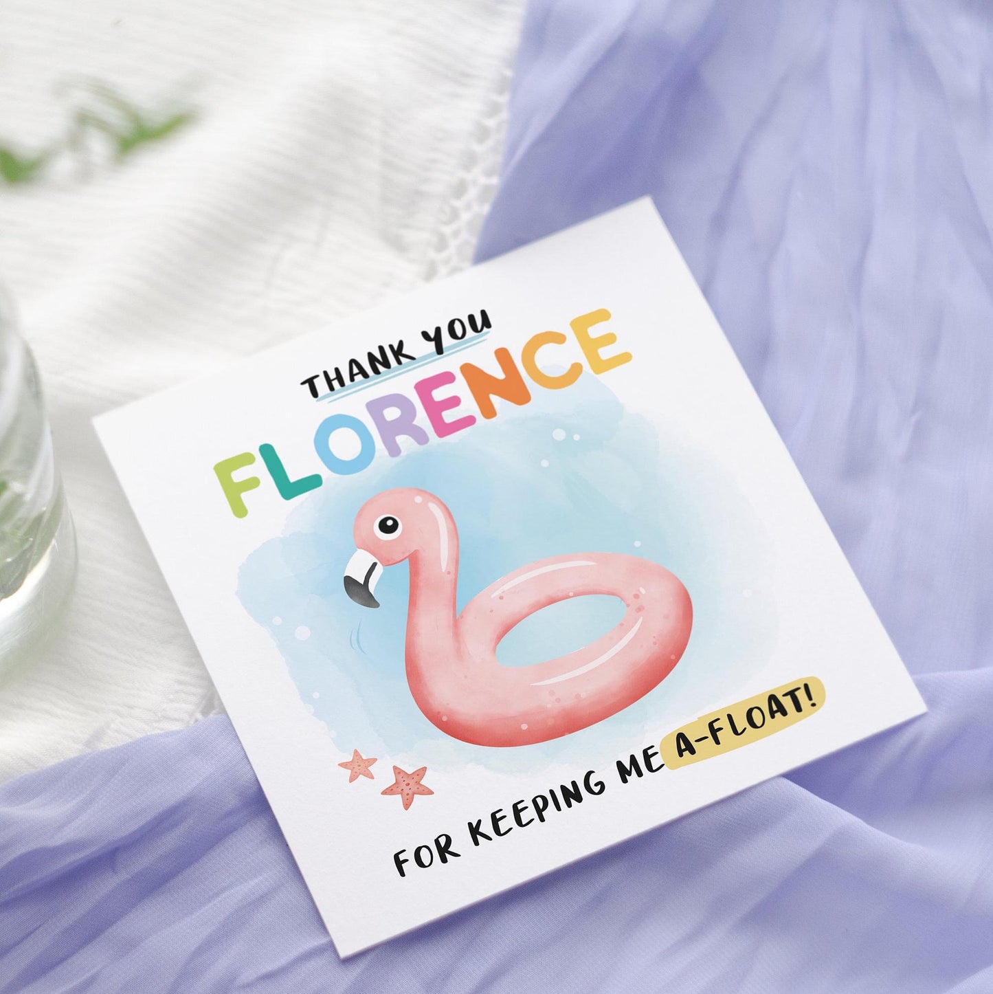 Personalized Swimming Teacher Thank You Card | Flamingo Greetings Card Design