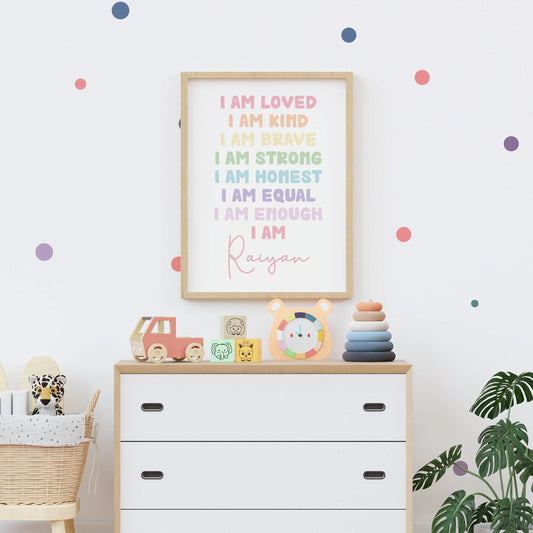 Personalised Kids Bedroom art Print: Kind, Strong, Brave, Loved