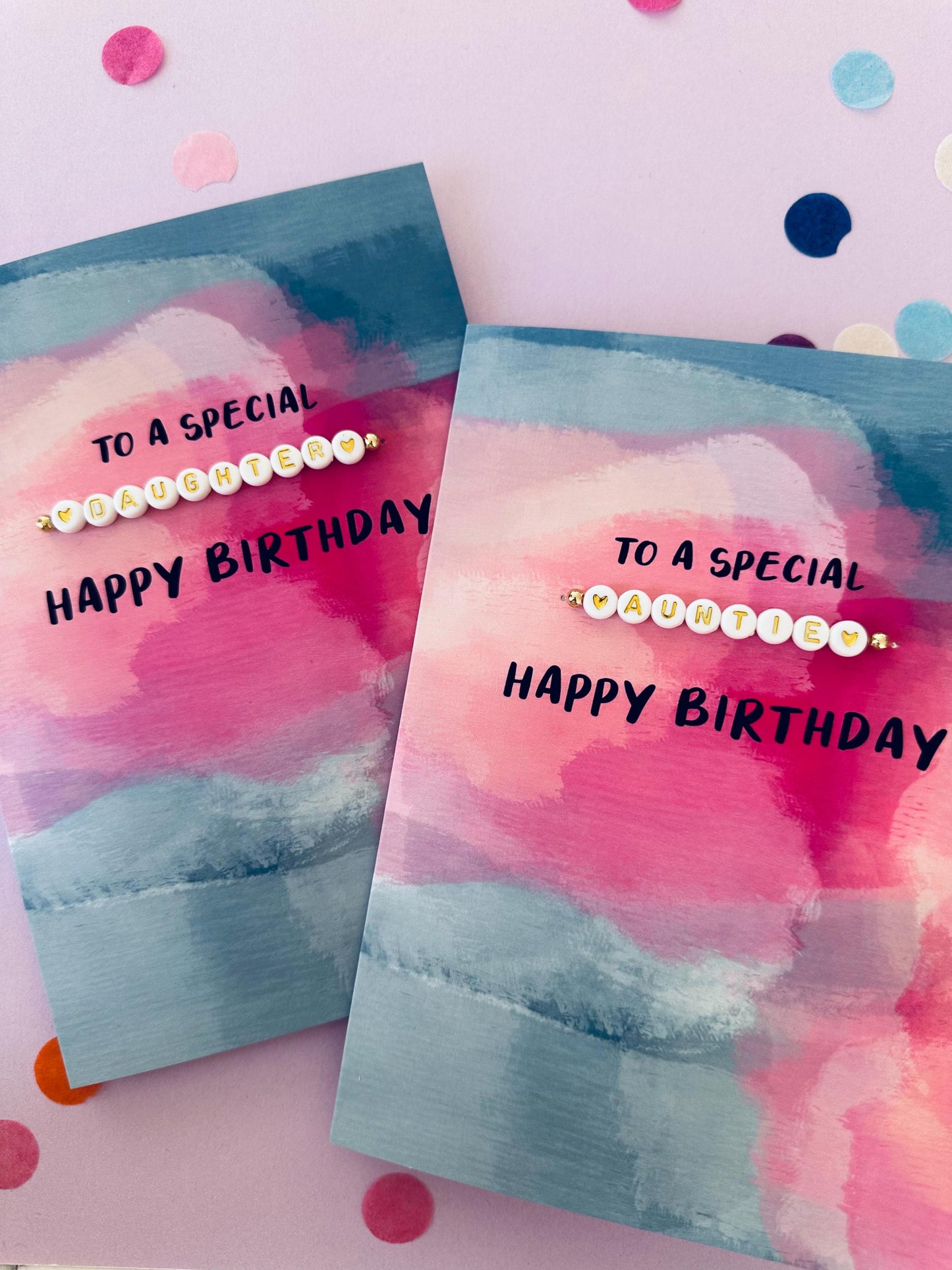 Birthday Card with Handmade Beaded Wish Bracelet: Daughter, Niece, Friend