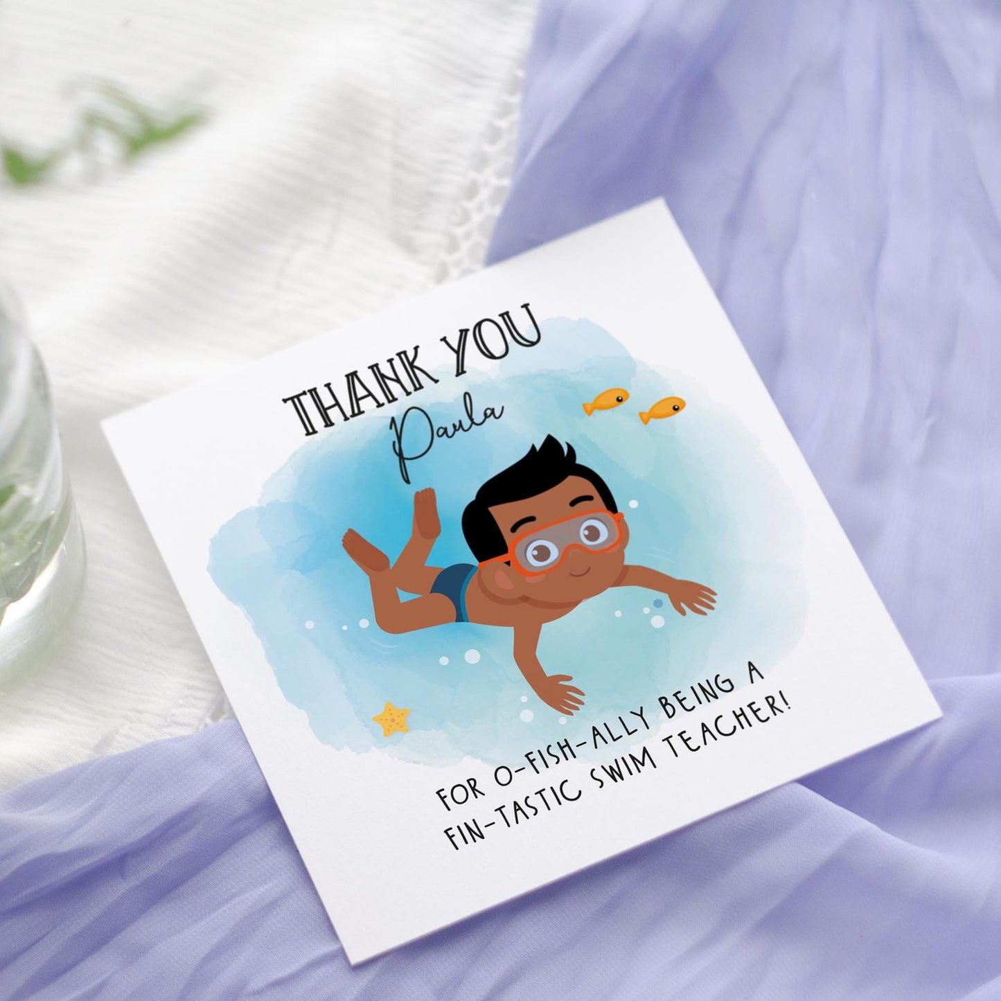 Personalised Swim Swimming Teacher Thank You Card: Super Swimmer Design