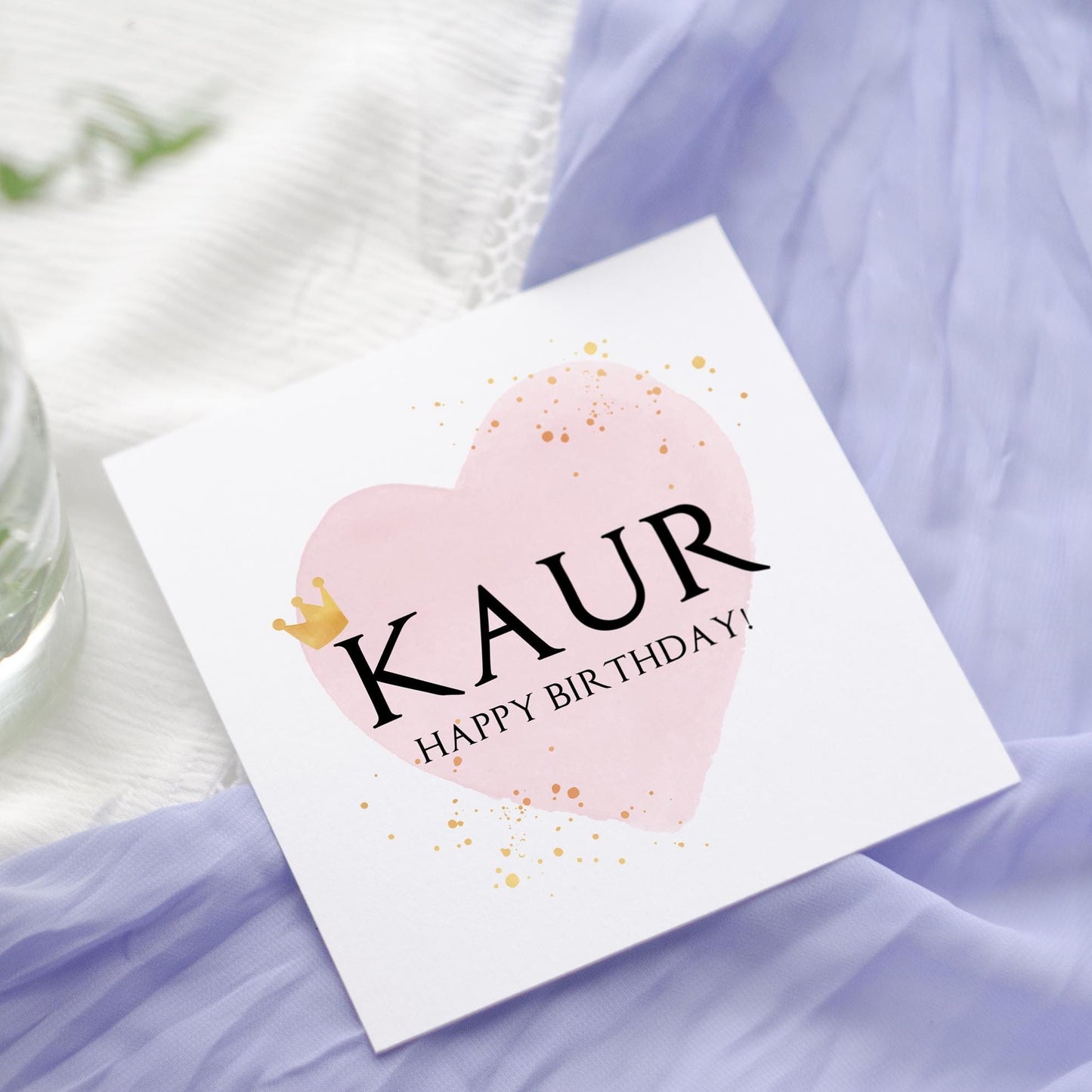 Kaur card: Sikh Pink Heart, Golden Crown, Sikh art