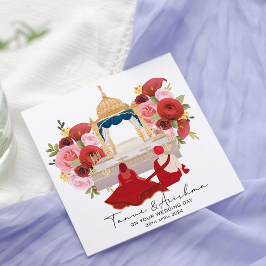 Personalised Sikh Anand Karaj Wedding Card: Floral Indian Wedding Congratulations