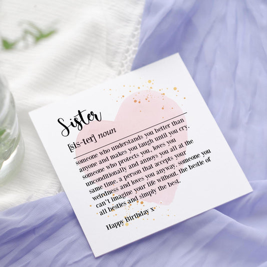 Sister Definition Birthday Card: Dictionary Poem with Pink Heart