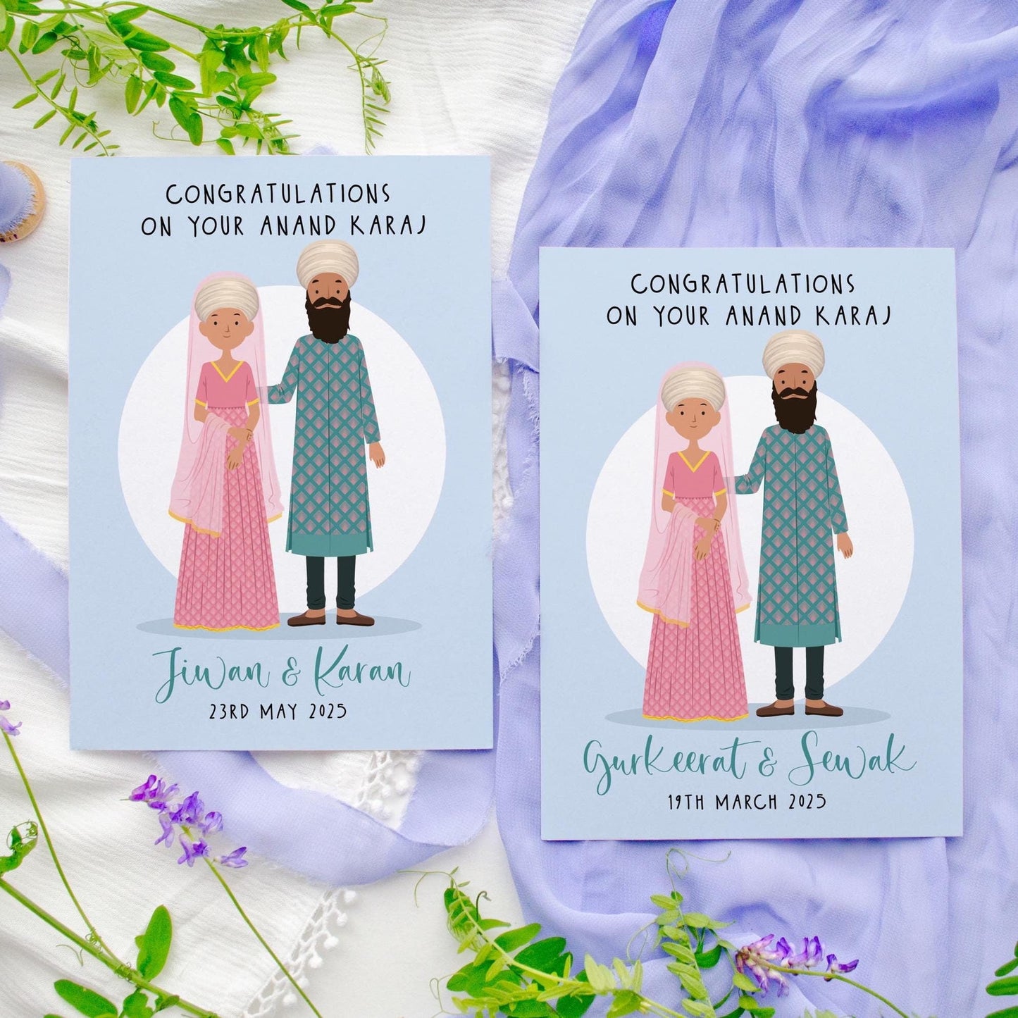 Personalised Punjabi Sikh Wedding Card: Gursikh Couple, Anand Karaj