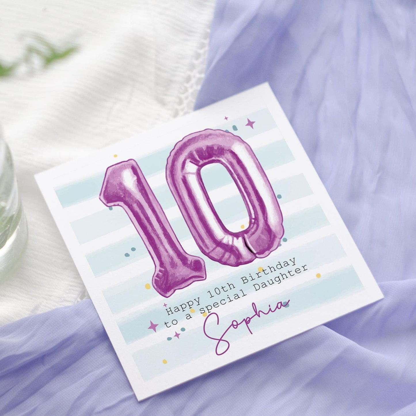 Personalised Purple Foil Balloon Birthday Card: Daughter, Niece, Auntie, Mum, any age