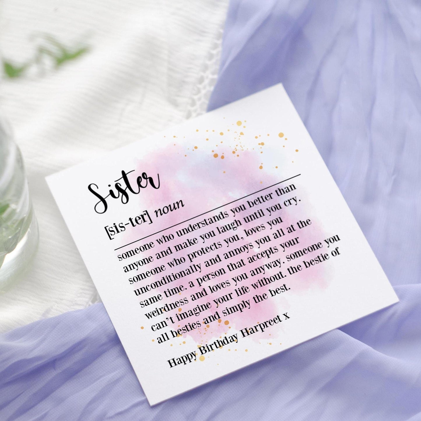 Sister Birthday Card: Dictionary style sister Definition poem keepsake