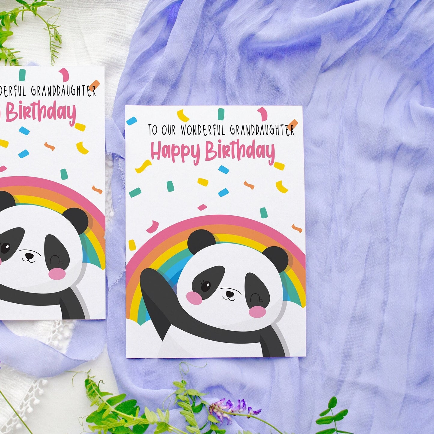 Granddaughter Birthday Card, Panda Bear Rainbow Card