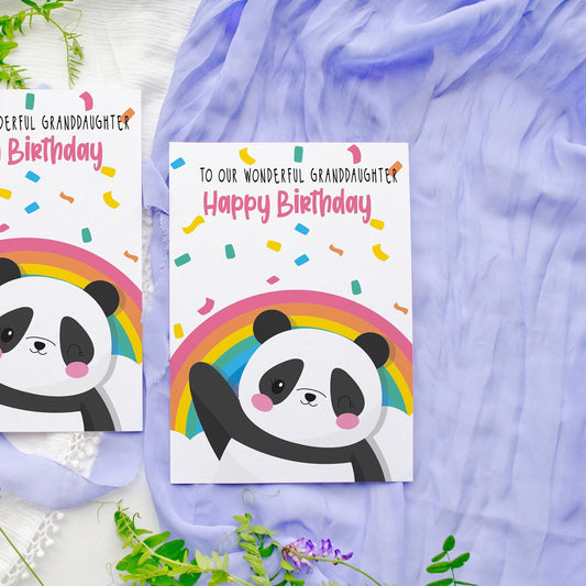 Granddaughter Birthday Card, Panda Bear Rainbow Card
