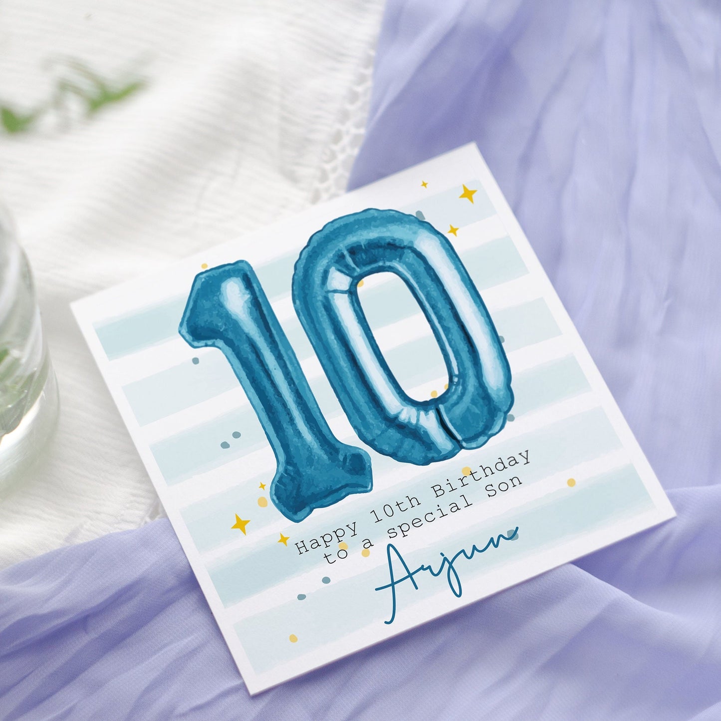 Personalised Blue Foil number Balloon Birthday Card Any age 21st, 30th, 40th, 50th