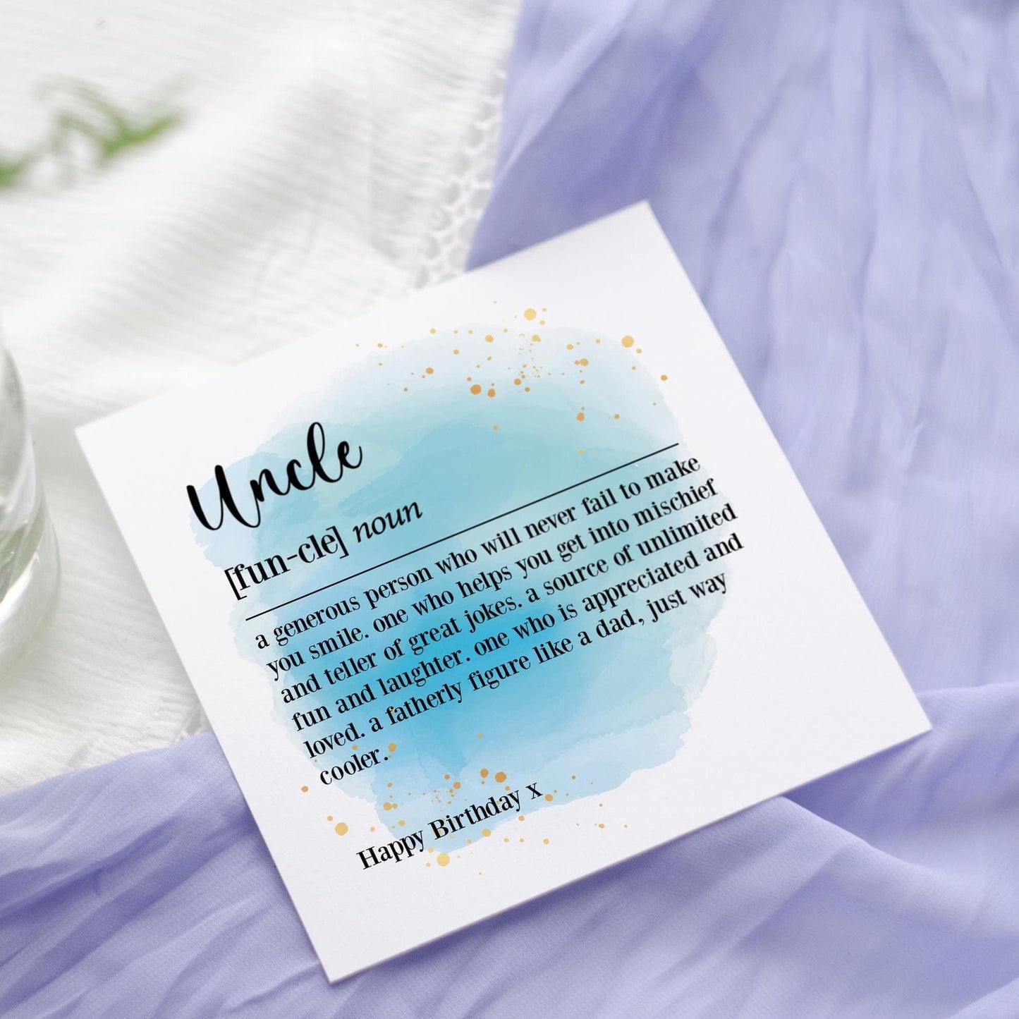 Uncle Definition Birthday Card: Watercolor Dictionary Style