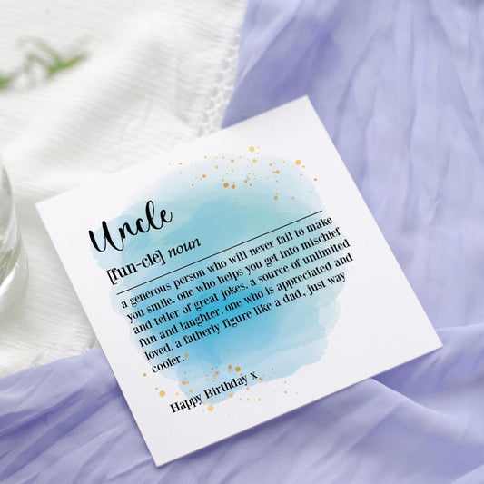 Uncle Definition Birthday Card: Watercolor Dictionary Style