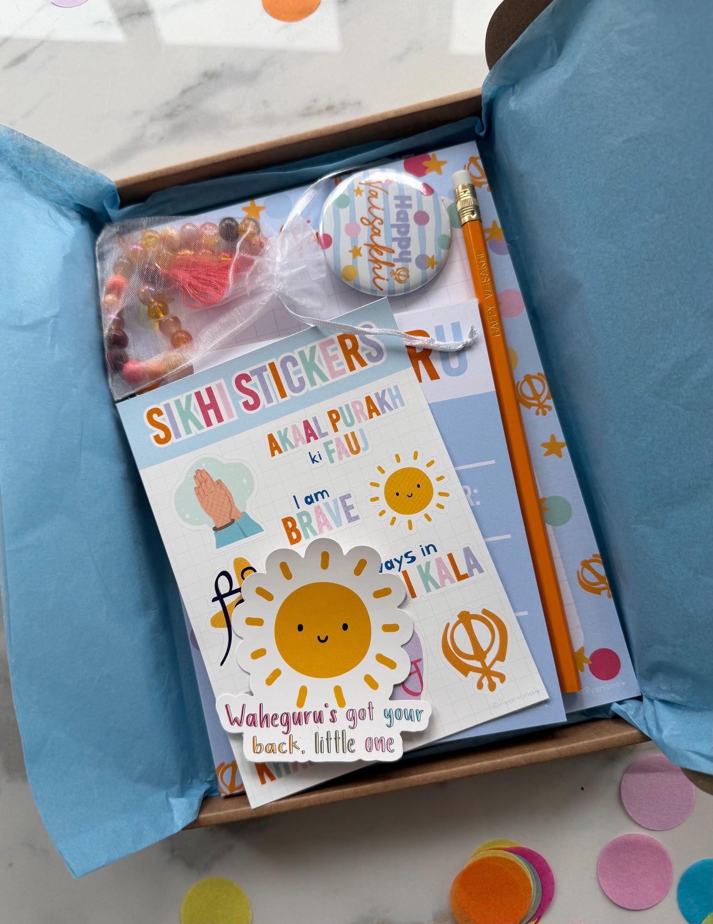 Deluxe Vaisakhi Kids Activity Bundle | Sikh Gift Set | Stickers, Notepad, Doodle Pad, Mala, Badge & Activity Fold | Sikh Gift