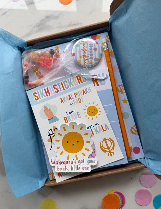 Deluxe Vaisakhi Kids Activity Bundle | Sikh Gift Set | Stickers, Notepad, Doodle Pad, Mala, Badge & Activity Fold | Sikh Gift