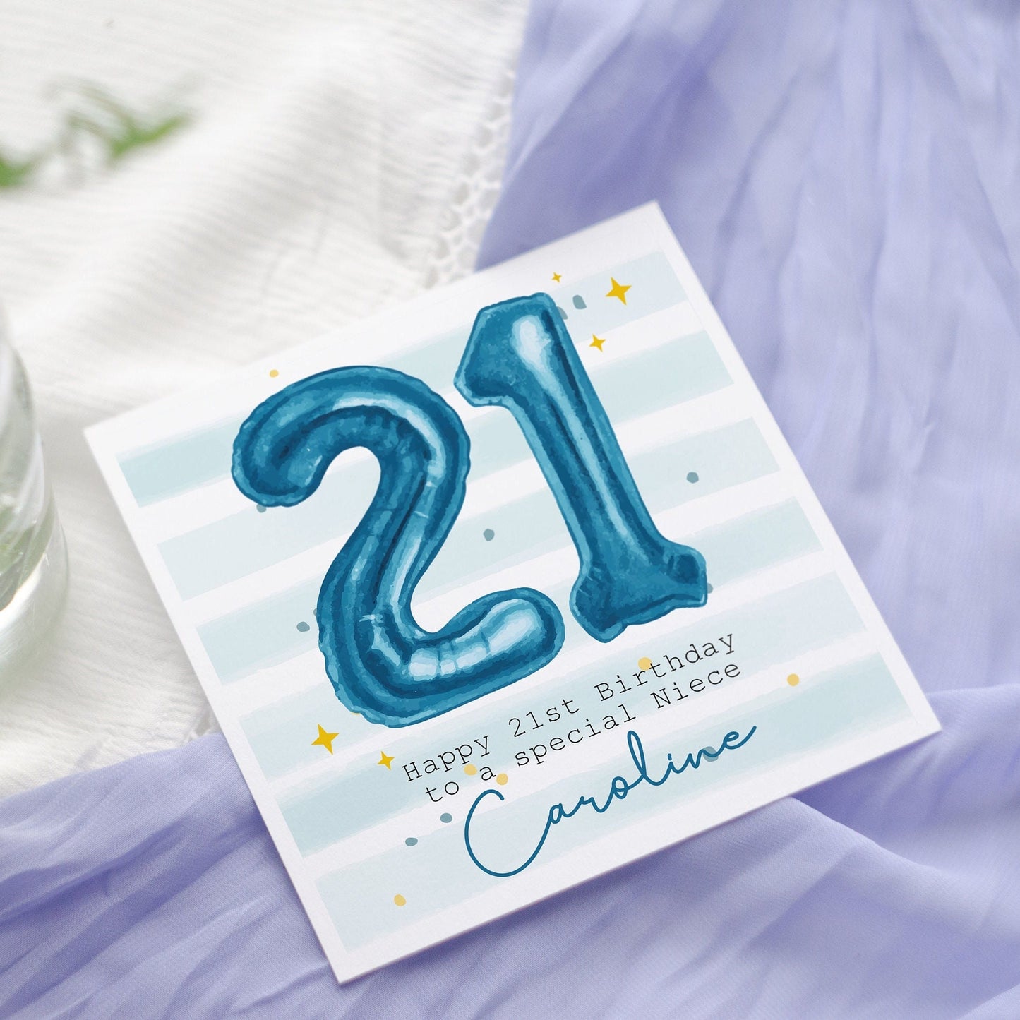 Personalised Blue Foil number Balloon Birthday Card Any age 21st, 30th, 40th, 50th