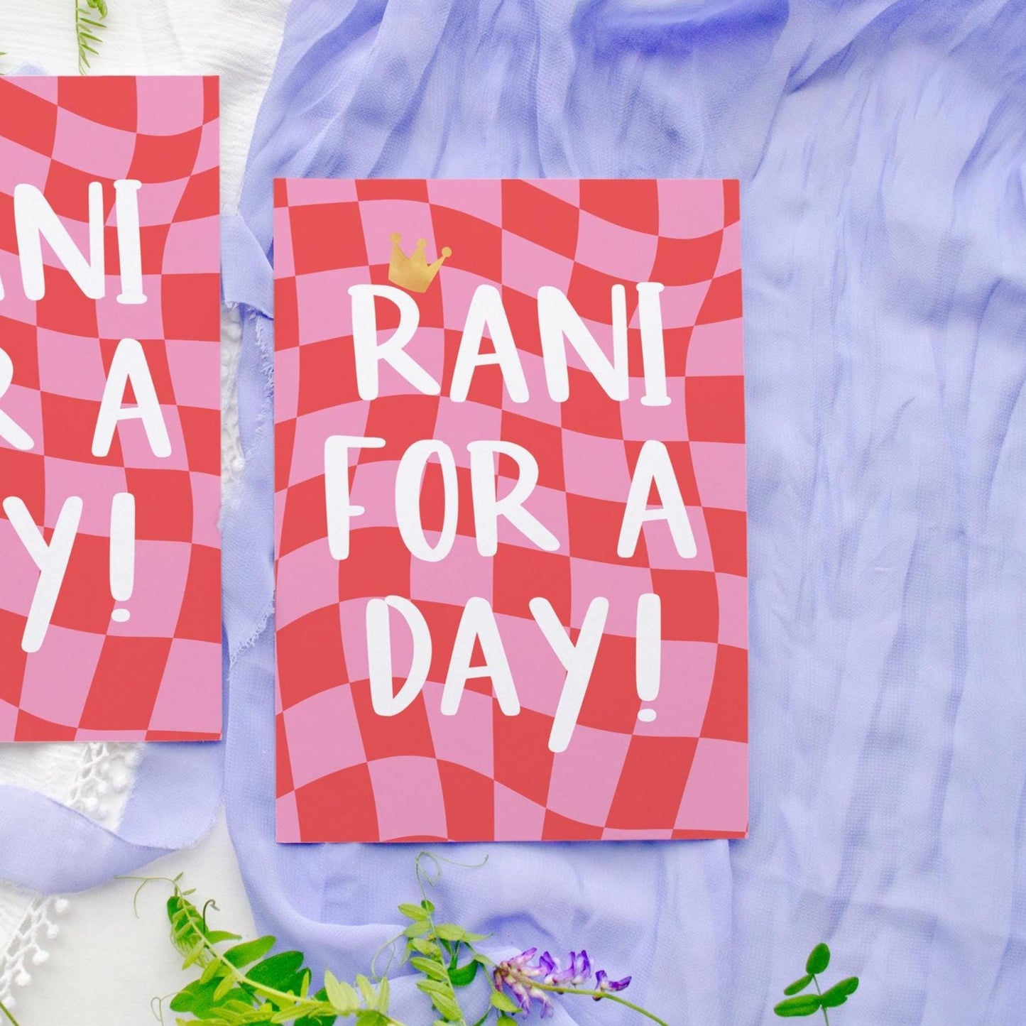 Queen Birthday Card | Rani for a Day Punjabi Crown Pink Red Greetings Card Design