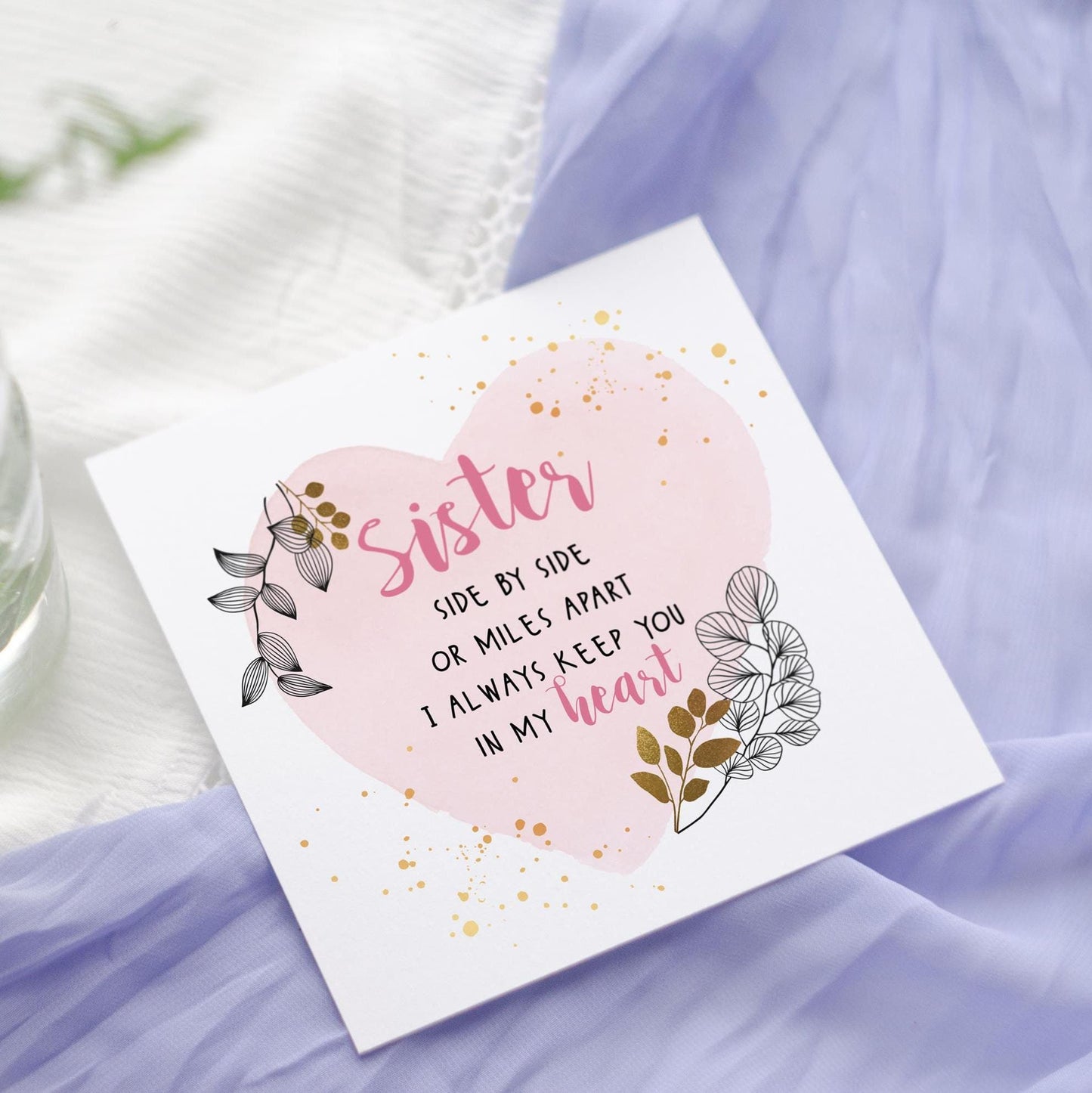 Floral Sister Birthday Card: Proud of your, watercolour heart design, Sister poem