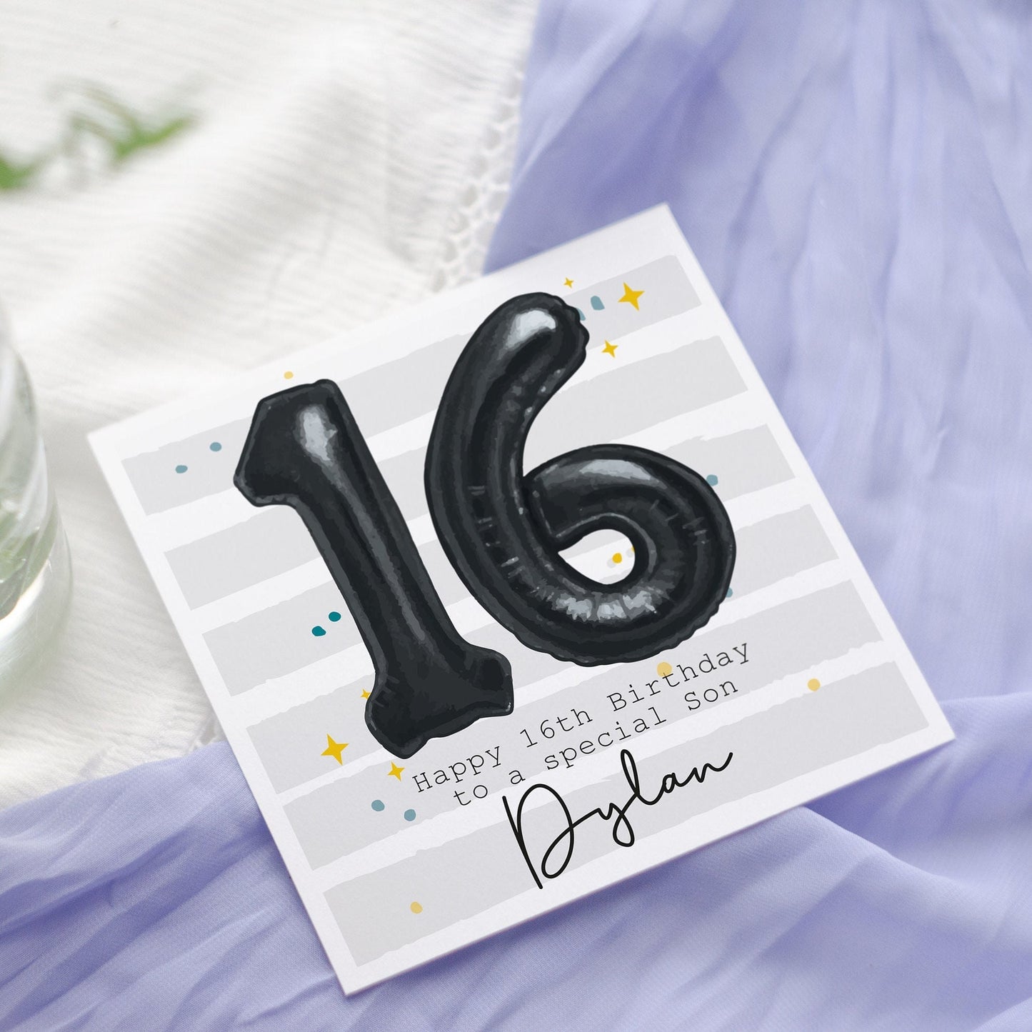 Personalised Black Foil Balloon Birthday Card: For Husband, Brother, Nephew, Son, Age card