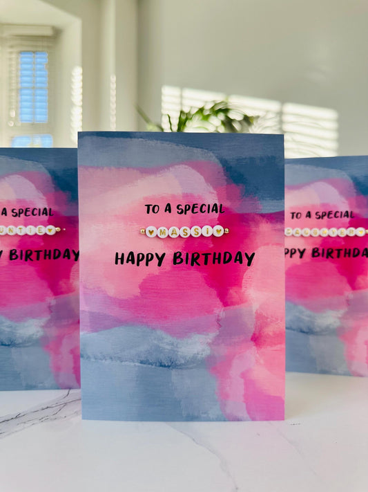 Massi Birthday Card with Beaded Bracelet: Punjabi Aunt Card, Masi, Bhua