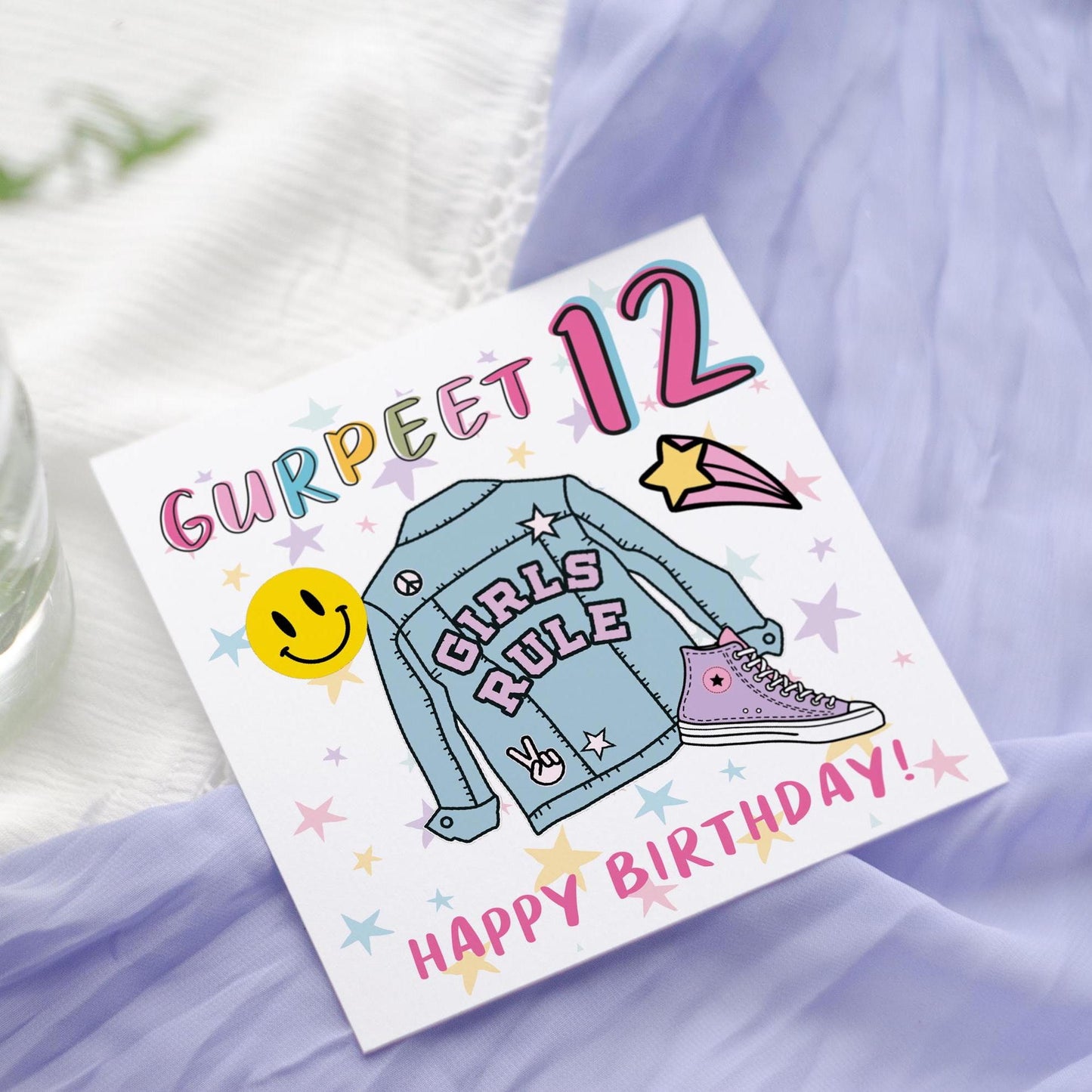 Personalised Denim Jacket Birthday Card: Fun Girls Birthday