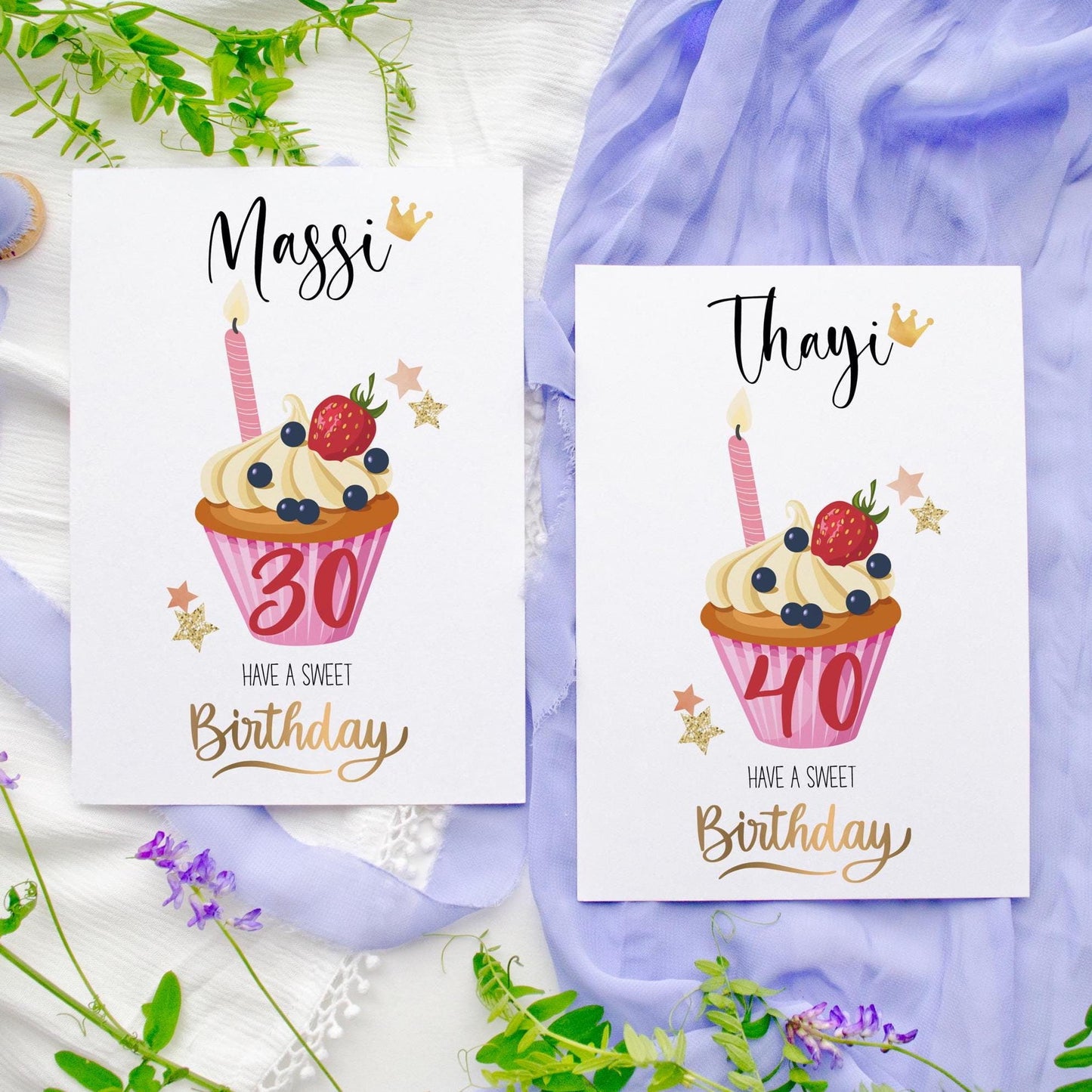Happy Birthday Punjabi Massi Card: Sweet Cupcake Design, Bhua, Masi, Chachi 30th, 40th, 50th, 60th
