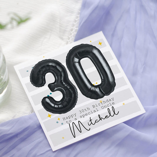 Personalised Black Foil Balloon Birthday Card: Friend, Son, Nephew, Uncle, Dad, Any Age