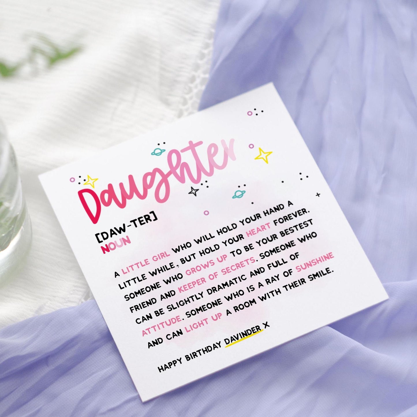 Daughter Definition Birthday Card: Dictionary Style special daughter Poem keepsake