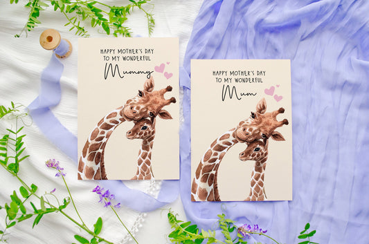 Giraffe Mother's Day Card: Adorable Safari Animal Mum Card