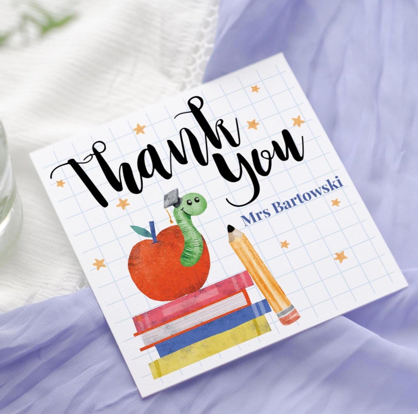 Personalised Teacher Thank You Card: Bookworm Appreciation End of Term Gift