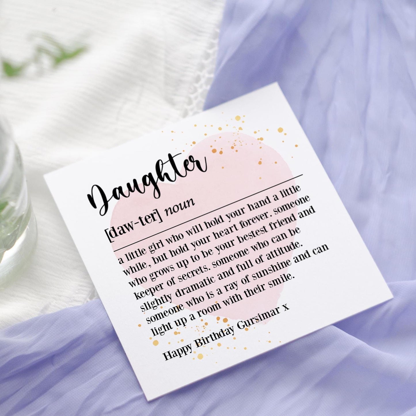 Daughter Definition Birthday Card: Dictionary Style Poem with Pink Heart