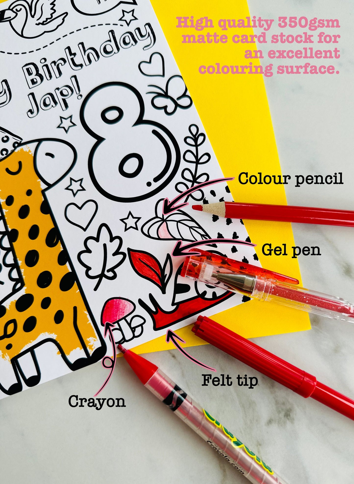 Personalised Dinosaur Birthday Card: Colouring Activity for Kids with maze & Bookmark
