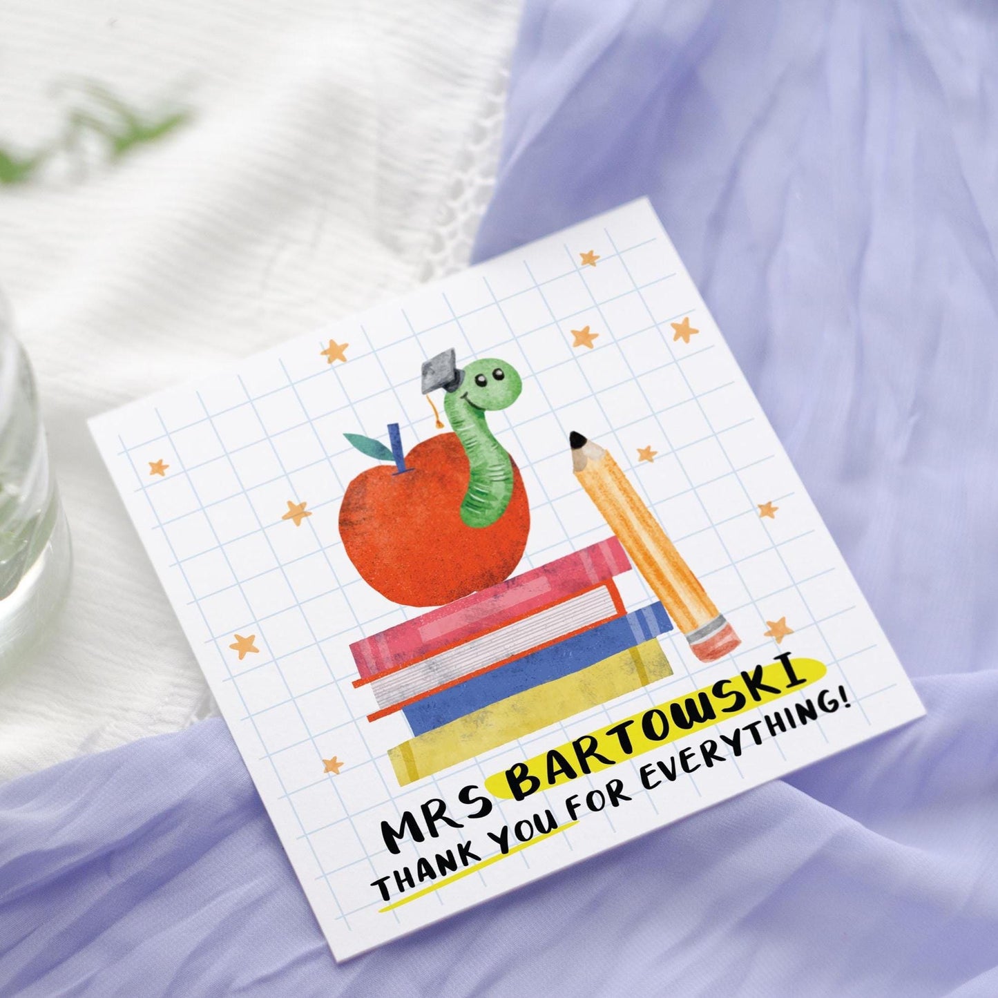 Personalised Teacher Thank You Card: Bookworm Appreciation End Of Term Gift