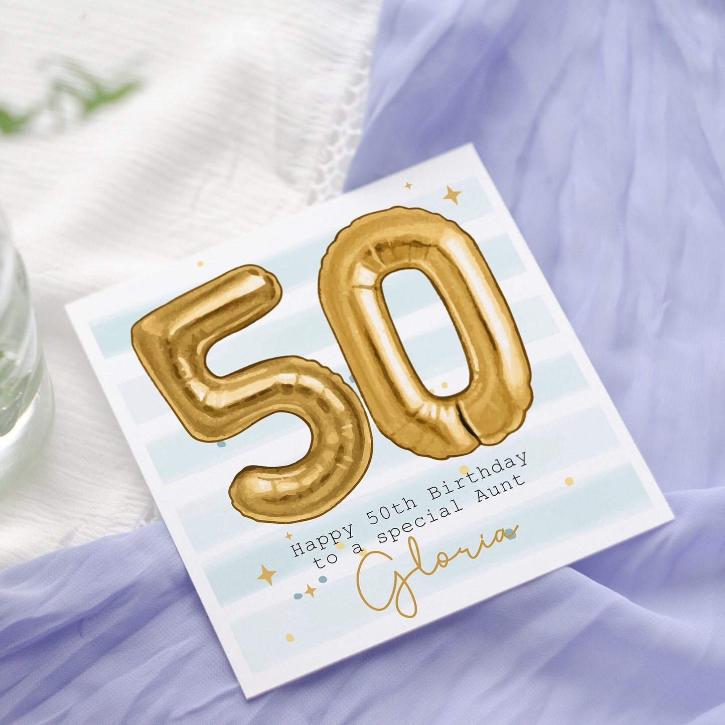 Personalised Gold Foil Balloon Birthday Card: Any age number balloon