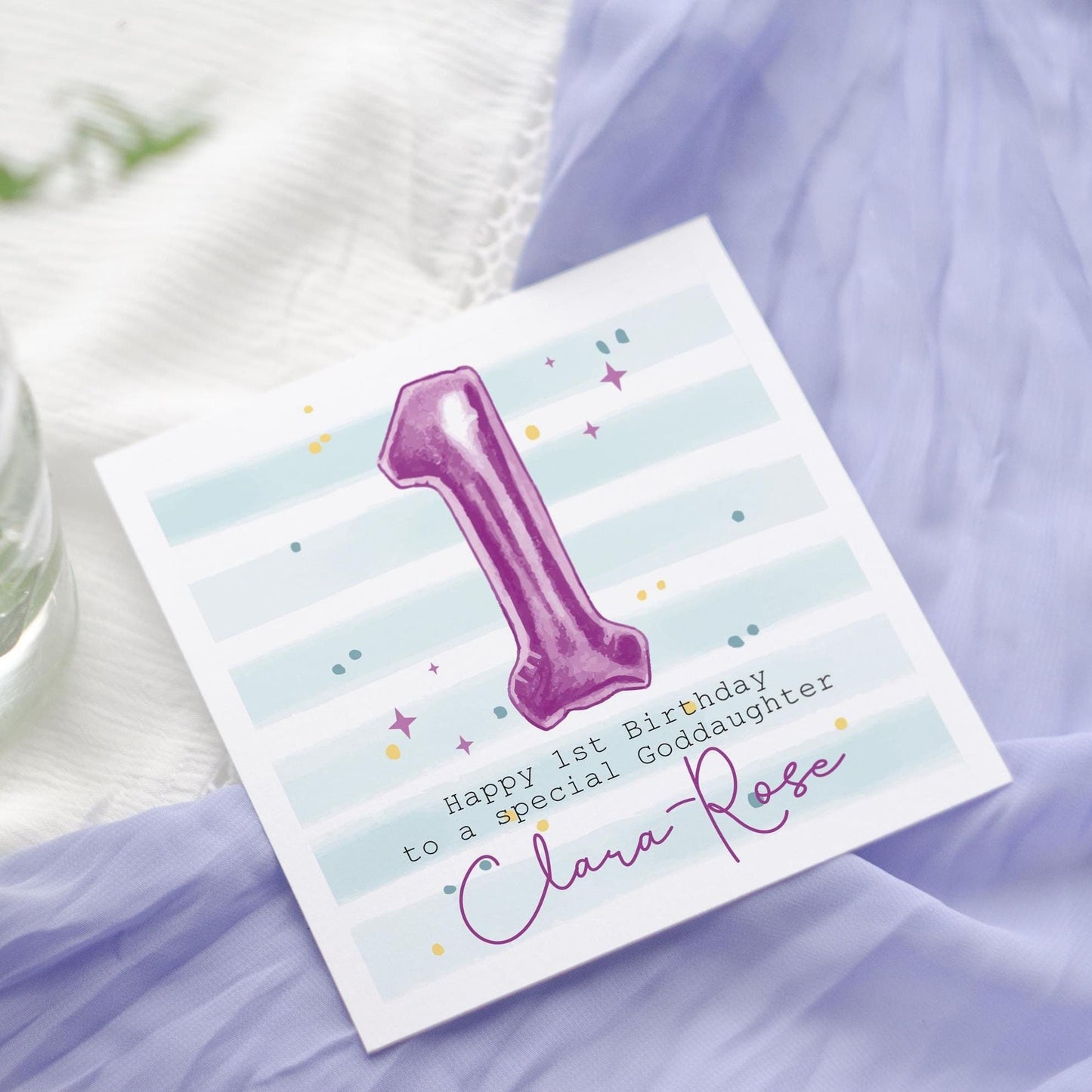 Personalised 1st Birthday Card: Purple Foil Balloon, Daughter, Granddaughter, Niece