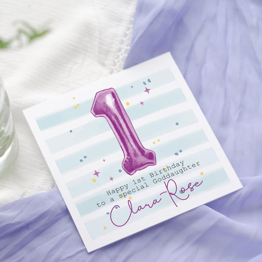 Personalised 1st Birthday Card: Purple Foil Balloon, Daughter, Granddaughter, Niece