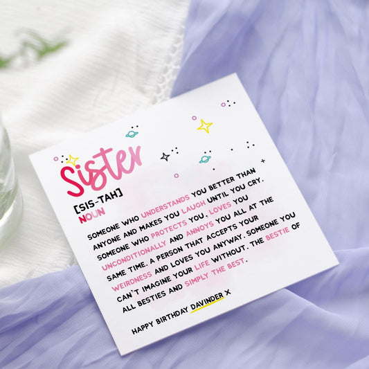 Sister Definition Birthday Card | Friend, Sibling Greetings Card Design