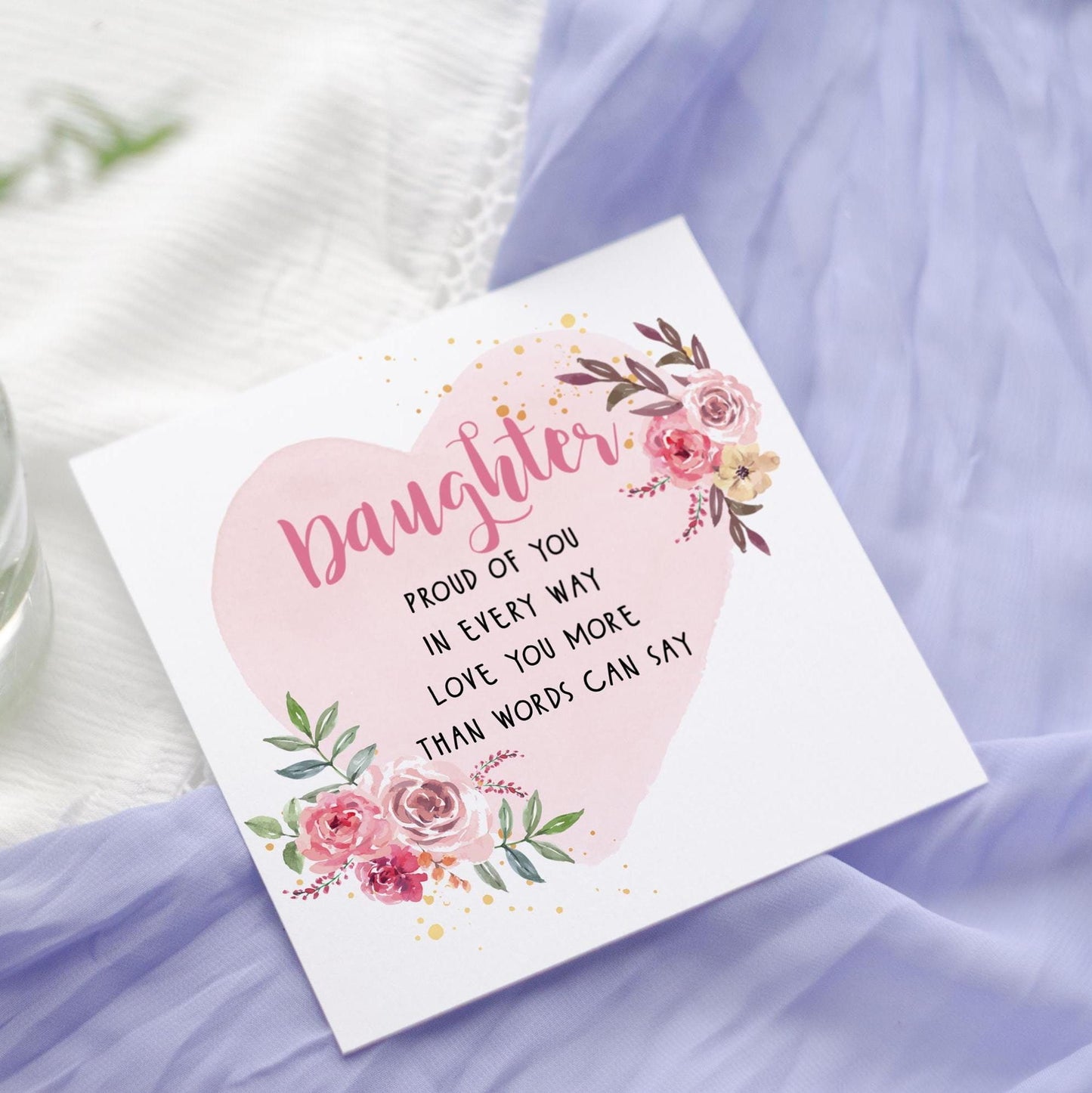 Floral Heart Birthday Card for Daughter: Watercolour heart Poem
