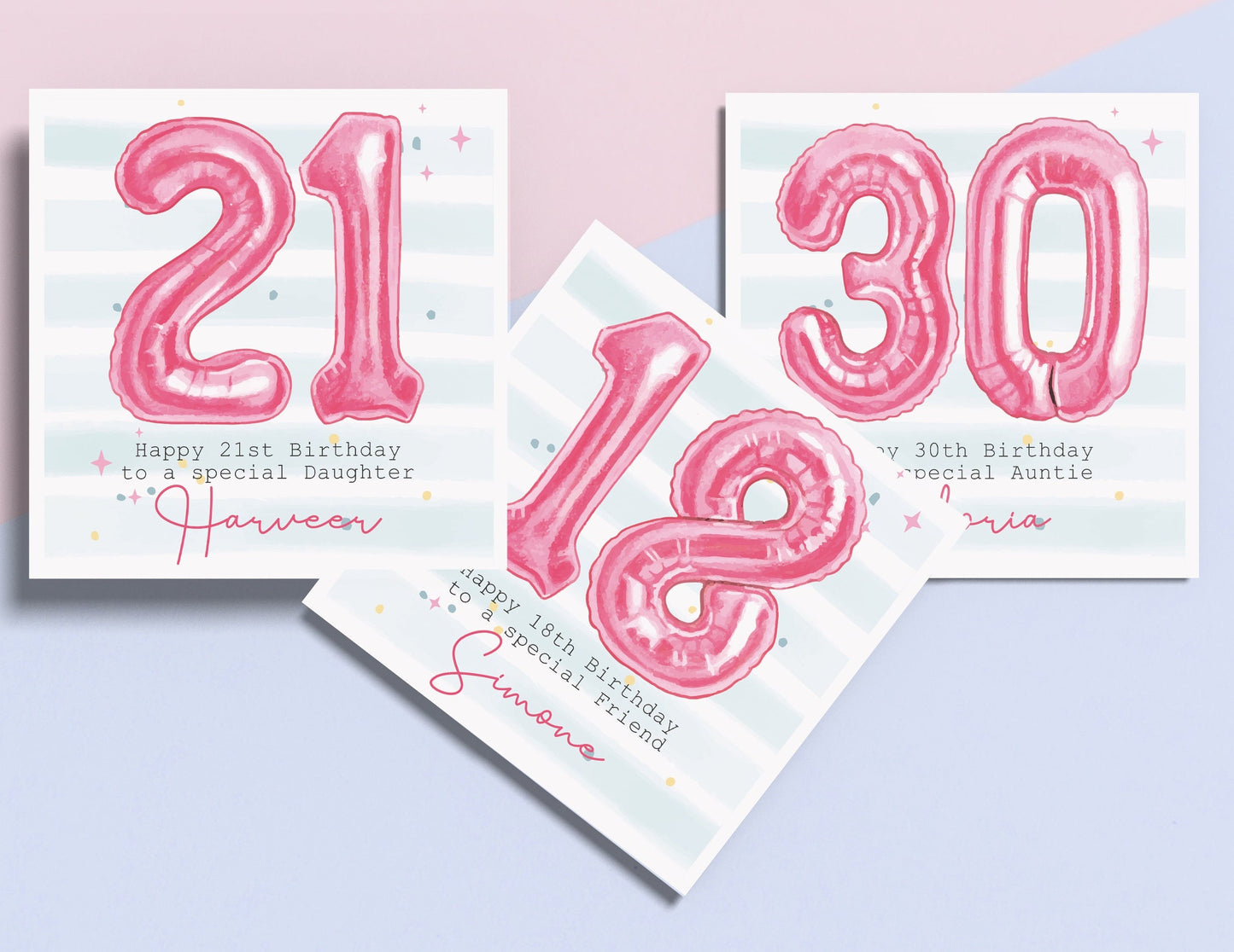 Personalised Pink Foil Balloon Birthday Card: Any Age