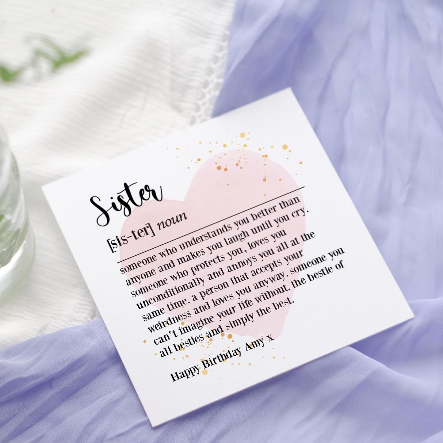 Sister Definition Birthday Card: Dictionary Poem with Pink Heart