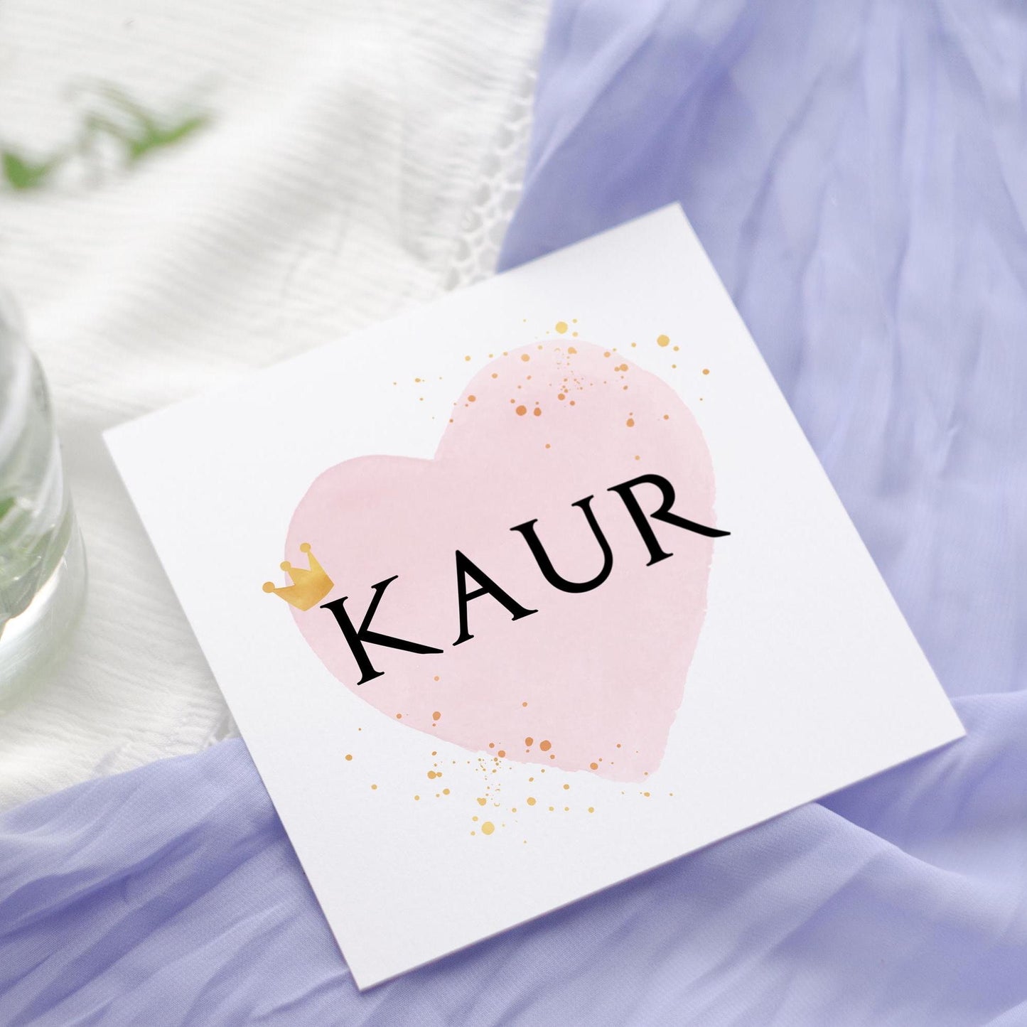 Kaur card: Sikh Pink Heart, Golden Crown, Sikh art