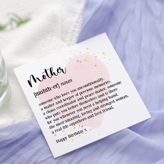 Mother Definition Birthday Card: Minimalist Watercolour Heart with poem keepsake